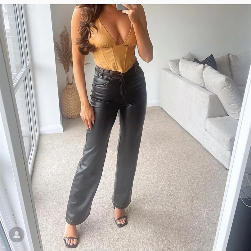 Zara * Faux Leather High Rise Straight Pants - Picture 1 of 9